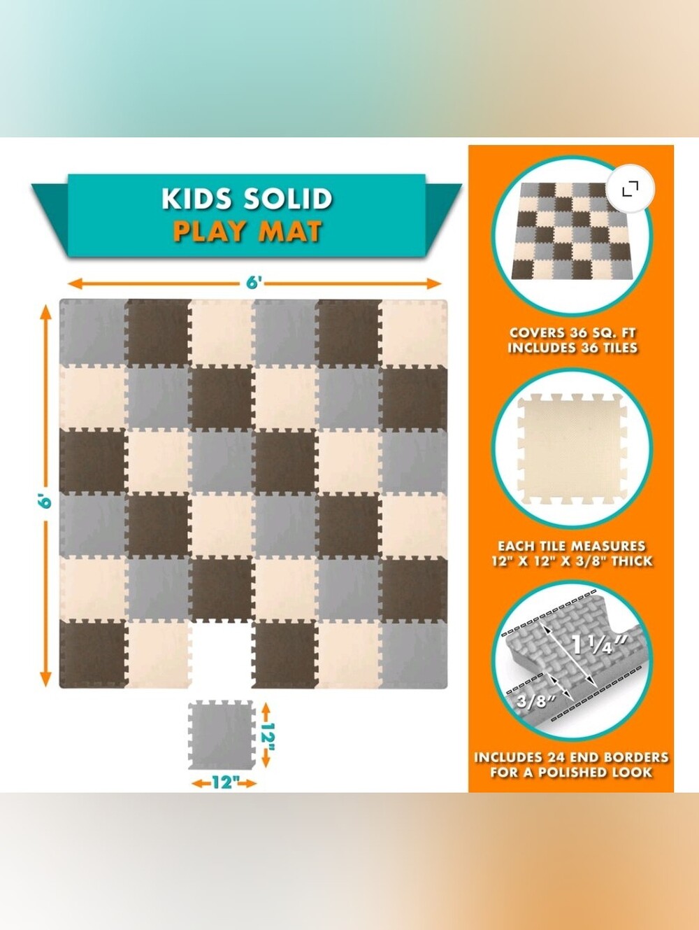 ProSource Kids Solid Colors Foam Puzzle Floor Play Mat, 36 - Picture 6 of 7